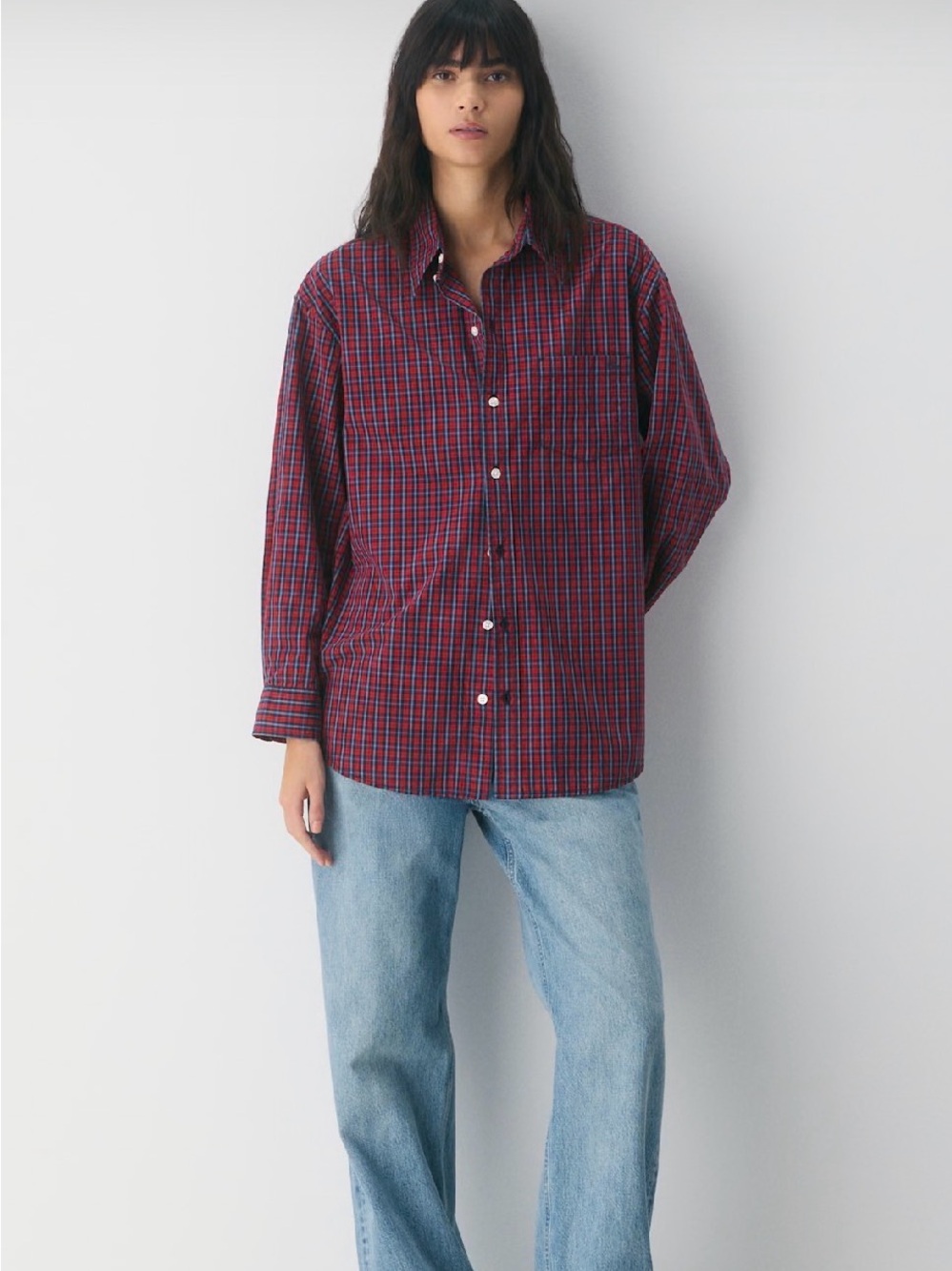 Aritzia TNA women’s  Red Plaid Button-Up Shirt
